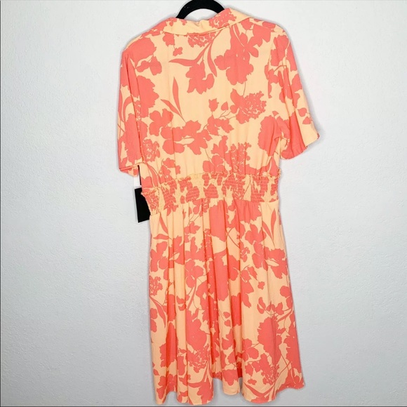 Halogen x Atlantic-Pacific NWT Floral Dress Large Coral Smocked Utility Tropical - Picture 6 of 16